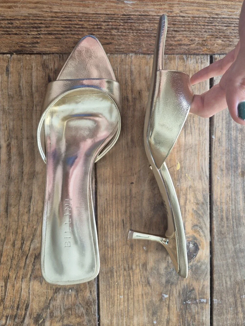 Billini Metallic Gold Slide Stiletto Heel - Women's Dress Sandal Heel - Size 8